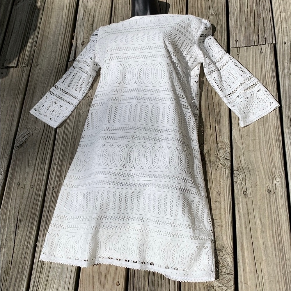 Cosatal Cowgirl London Times White Lace 3/4 Sleeve Shift Dress boat neck